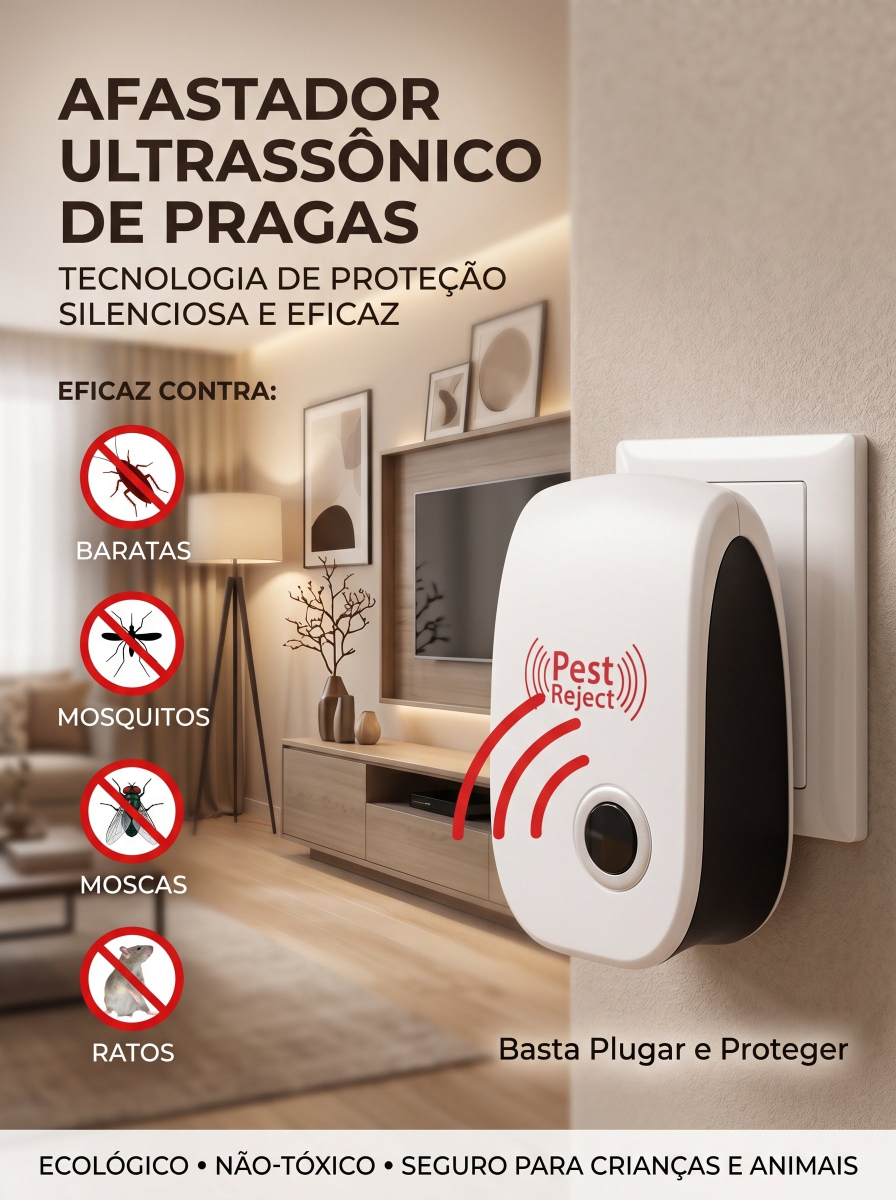Repelente Eletrônico Ultrassônico de Pragas - UltraGuard